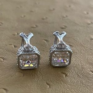 Judith RIPKA silver cushion cut DIAMONIQUE earrings